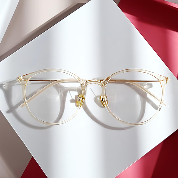 BEIMA 6G 矽膠374 圓角牛角框眼鏡框, 米色 1個+眼鏡盒,眼鏡布 隨機出貨