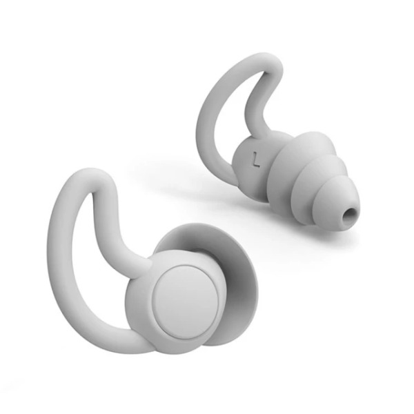 YUNMI 第8代頂級3層矽膠防噪耳塞/睡眠靜音耳塞 雙頻防噪音 灰色, 2個裝, 1套