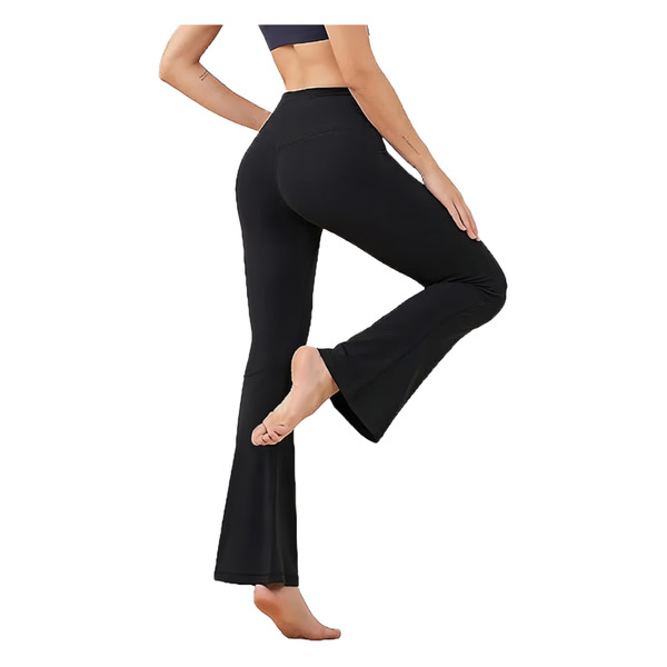 KR SKANGEL 高腰修身微喇叭女瑜珈長褲 B26-JYMN0245, L, 星耀黑, 1件