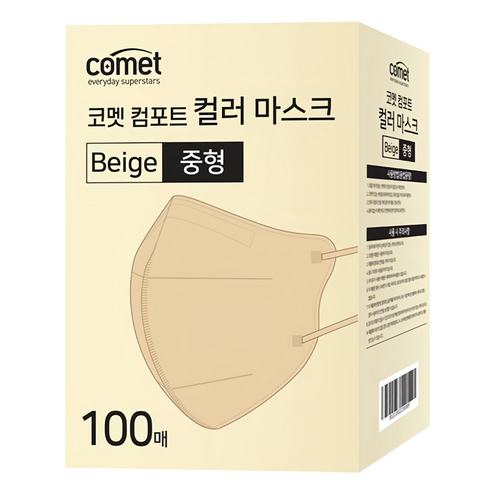 comet 舒適單色鳥嘴型口罩 M, 米色, 100片, 1盒