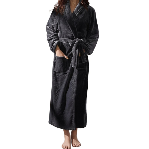 珊瑚絨男女浴袍睡袍, 黑色, 1件