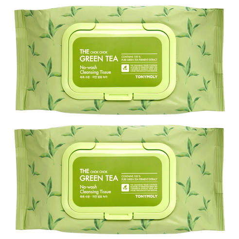 TONYMOLY The Chok Chok 綠茶免沖洗卸妝濕紙巾, 100張, 2包