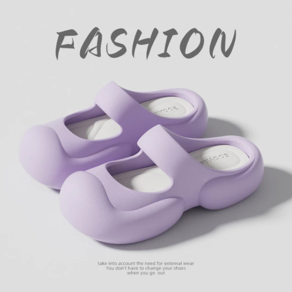 奶油泡芙增高厚底柔軟防滑涼拖鞋 薰衣草紫 38~39, 1雙