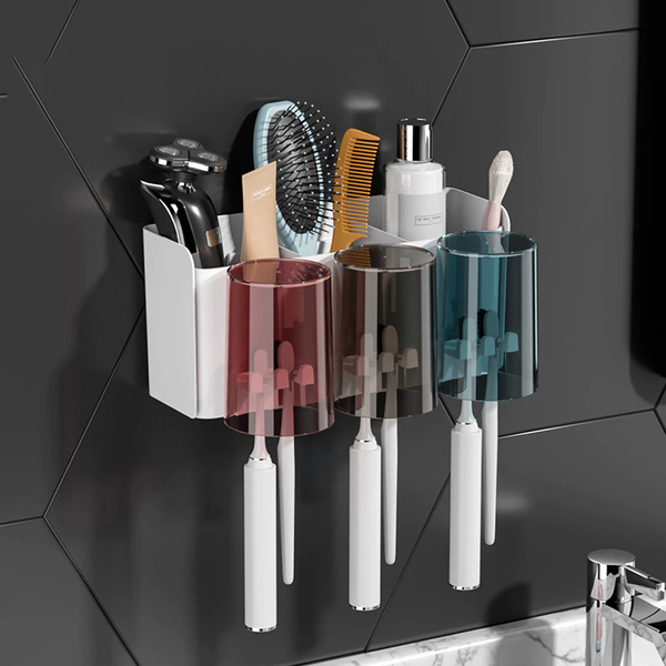 牙刷置物架, 三口之家(23.4 x 11 x 15.3cm) 杯子直徑6.8cm, 1組