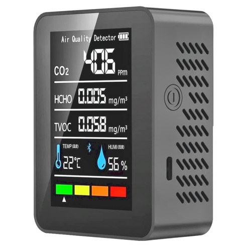 REQIR 空氣檢測儀五合一溫濕度, 黑色, 1個