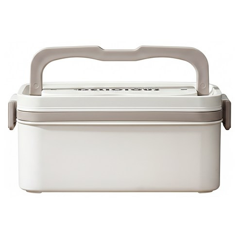 Cooksy 可微波加熱單層保溫飯盒/不銹鋼便當盒 附餐具組 19 x 9 x 9cm, 米白色,