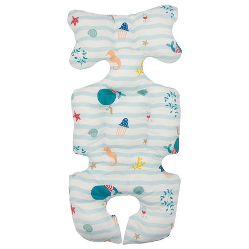 OhBabyLuxury 透氣兩用款推車坐墊, 條紋藍鯨魚, 1個