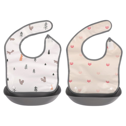 nordico 防水圍兜 2件組, 0歲, 森林朋友款+粉色狐狸款, 1組