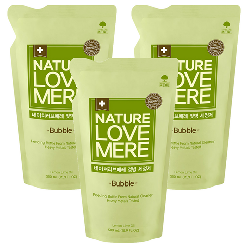 [箱裝] NATURE LOVE MERE 奶瓶清潔慕斯補充包, 500ml, 3包, 1箱