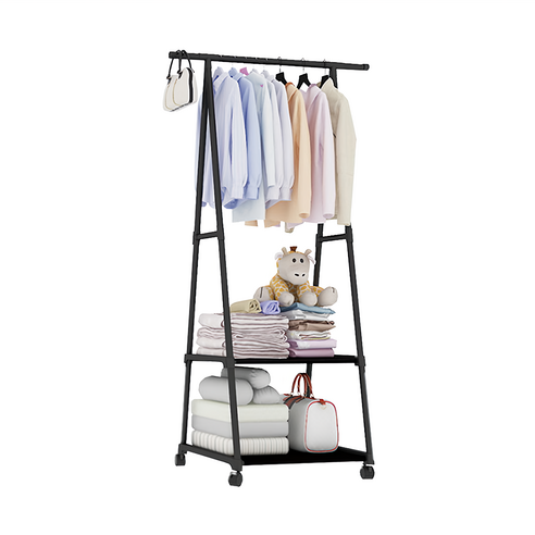 三角衣帽架, 55 x 42 x 160cm, 黑色 帶輪, 1個