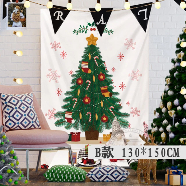 聖誕樹背景裝飾掛布Ins風 送6米星星燈串 B款, 190g, 1個