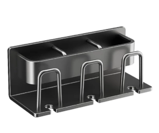 太空鋁牙刷置物架組 三人款, 置物架 + 漱口杯 3個, 灰色, 336g, 1組