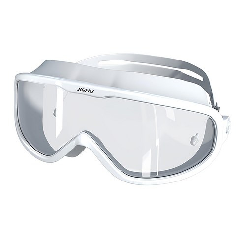 大鏡框矽膠高清防水防霧泳鏡, 均碼, 白色, 1個