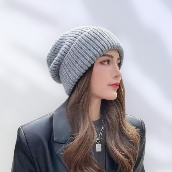 秋冬必備日系保暖舒適針織毛帽 W, 灰色, 1個