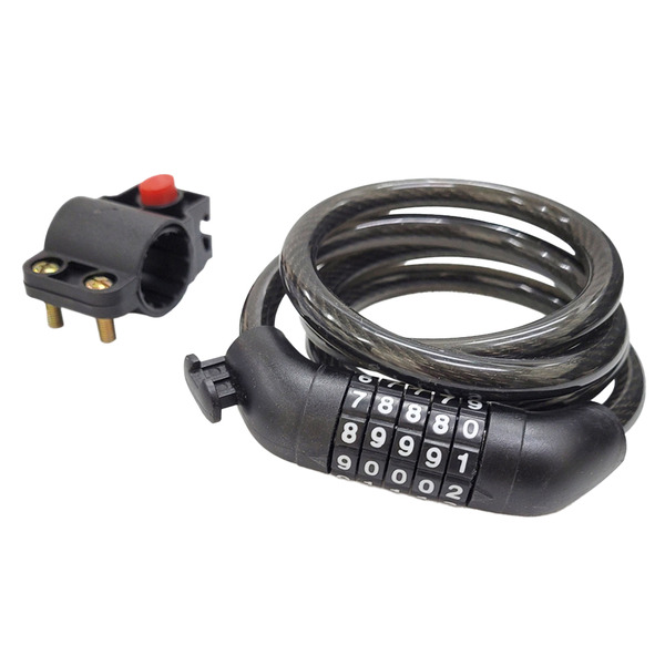 10mm自行車5位數自訂密碼鎖 附固定座, 黑色, 1個