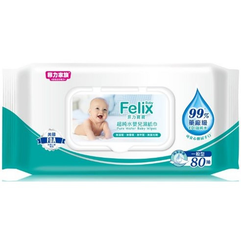 菲力家族 Felix Baby 菲力寶寶 純水嬰兒濕巾 有蓋, 80張, 1包