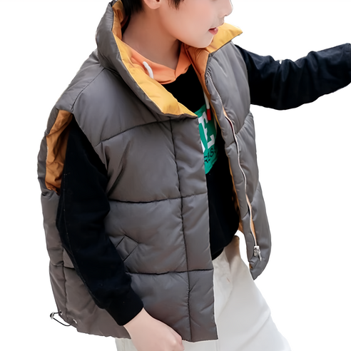 兒童秋冬羽絨棉背心-110碼-95-105cm-灰色-1件