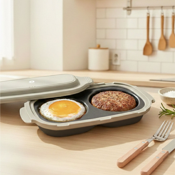 双甡微波專用多功能料理鍋｜長型2件組(双圓烤盤)