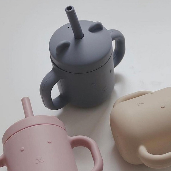 好自信･熊熊矽膠吸管學習杯 - 氣質灰