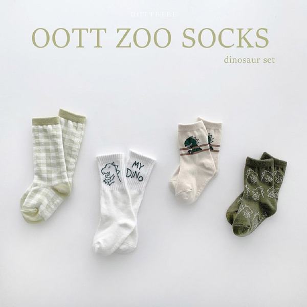 正韓│恐龍圖案兒童止滑襪組 (4入) XS/S