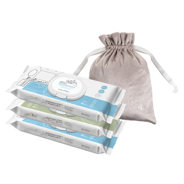 Naturero植淨林 居家清潔濕巾50抽 任3入 贈草本肌曜法蘭絨束口袋