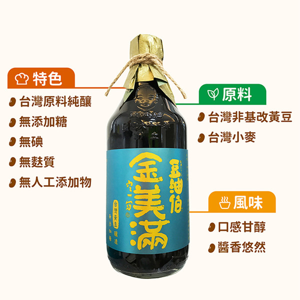 豆油伯｜無添加糖金美滿釀造醬油(非基改黃豆醬油)500ml