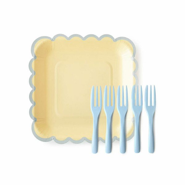 蛋糕盤叉組 無淋膜 黃色餅乾 (25組)_15-T040206