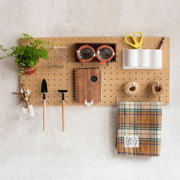 玩丸圓圈板 洞洞板〔12"x24"〕寬30長60cm 木紋-收納套組 (9件組)_13-34003