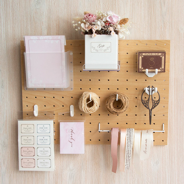 玩丸圓圈板 洞洞板〔12"x16"〕寬30長40cm 木紋-收納套組 (8件組)_13-34002