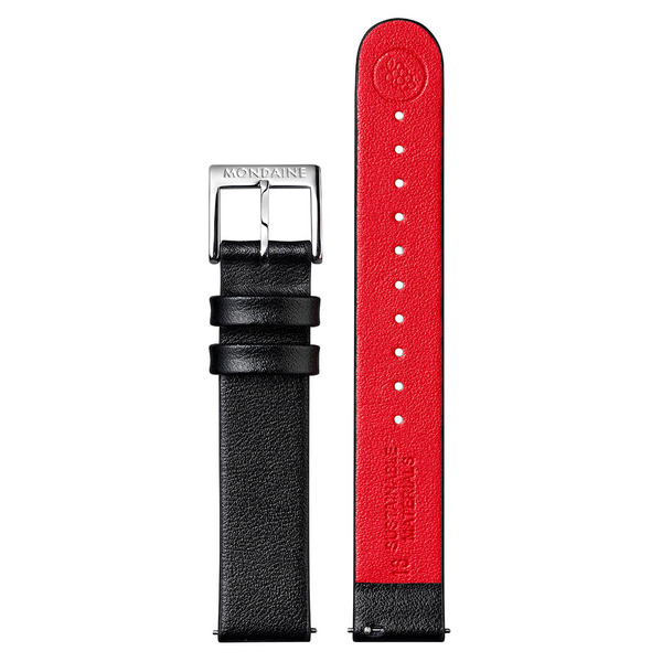 16mm 快拆vegan葡萄皮革黑色霧銀扣錶帶