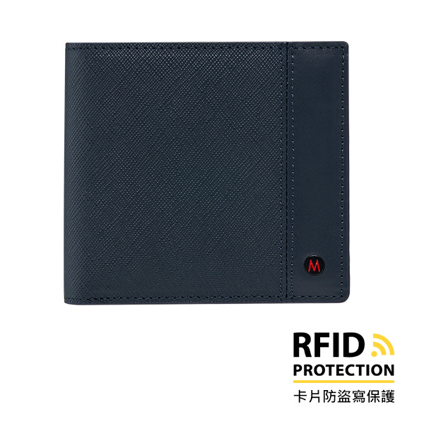 Urban系列 RFID 8卡拉鏈零錢包短夾 / 十字紋藍