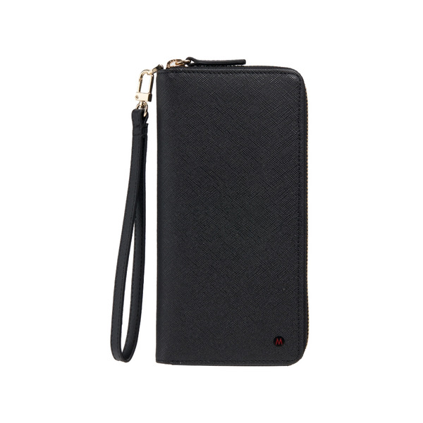 8卡雙鈔拉鍊長夾 - 十字紋黑