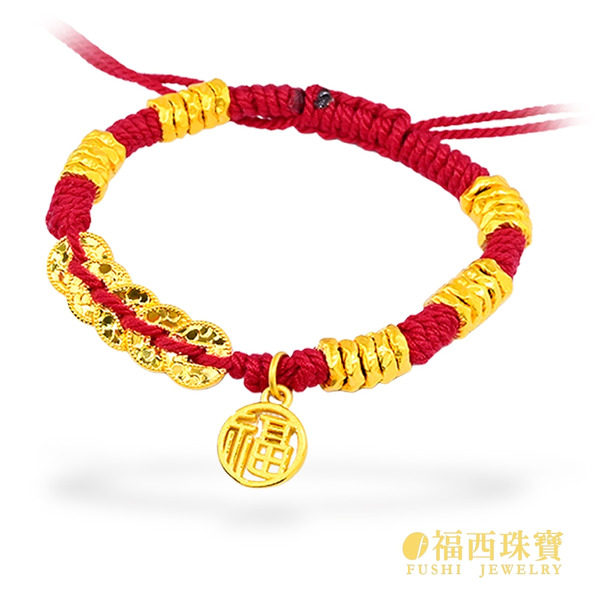 福牌古錢盤纏黃金手繩 0.65錢 9999純金招財開運飾品
