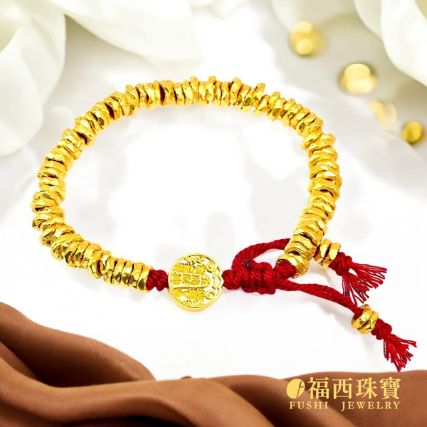 五路財神盤纏紅繩手繩 0.68錢  招財守財金飾