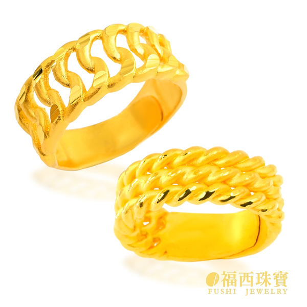 福西珠寶 單善古巴戒 麻花戒 2錢~5錢 999純金黃金古巴戒 經典古巴鏈寬版設計