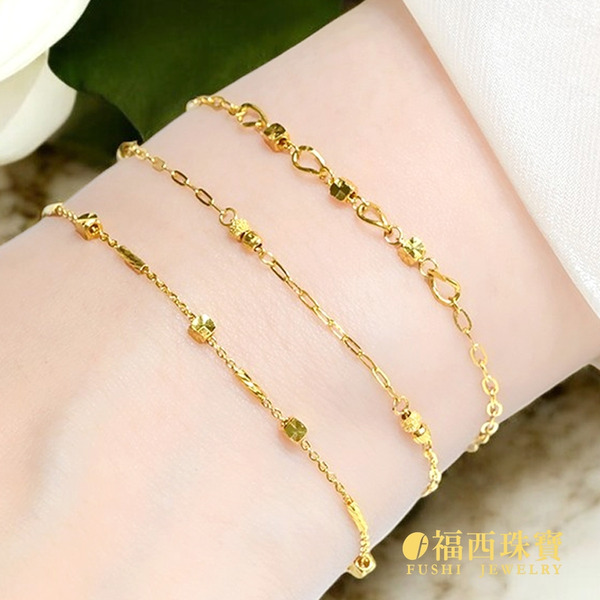 方形小金珠黃金手鍊 多款選一 (0.71錢)