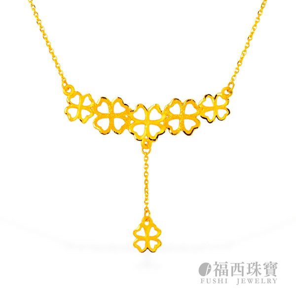 福西珠寶 黃金幸運草Y字套鍊 1.12錢 黃金項鍊 黃金鎖骨鍊