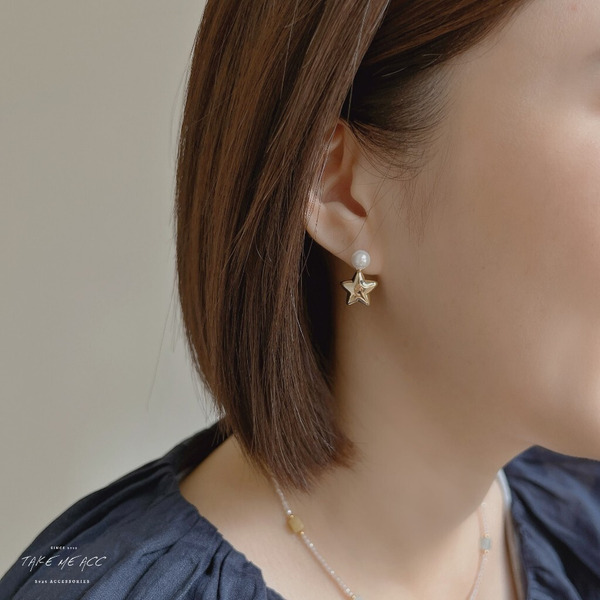 星星珍珠｜純銀針耳環
