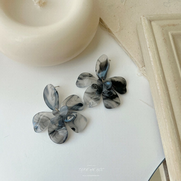 暈染花花｜純銀針耳環