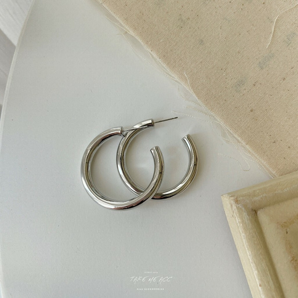 C字圈圈｜純銀針耳環