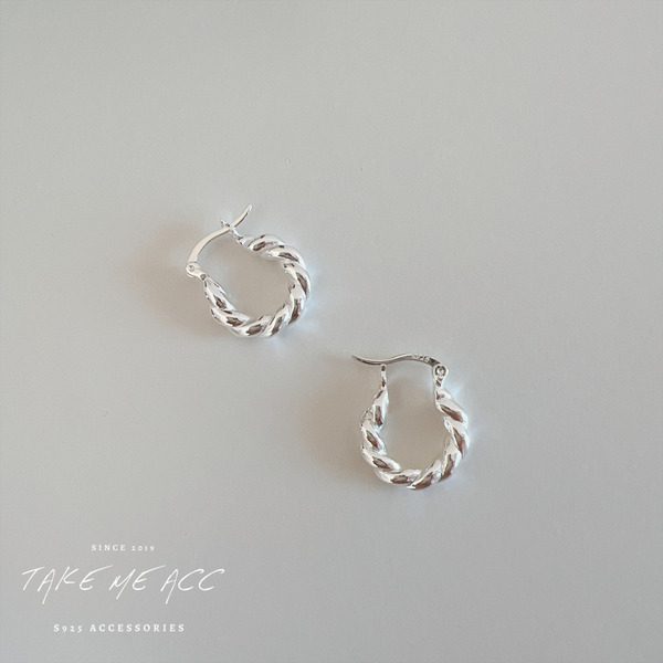 麻花圈圈｜全純銀耳環