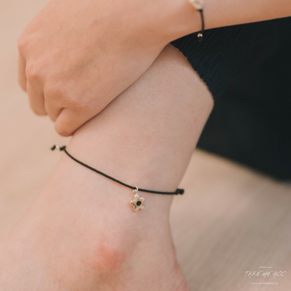 小花黑繩腳鍊｜純銀腳鍊