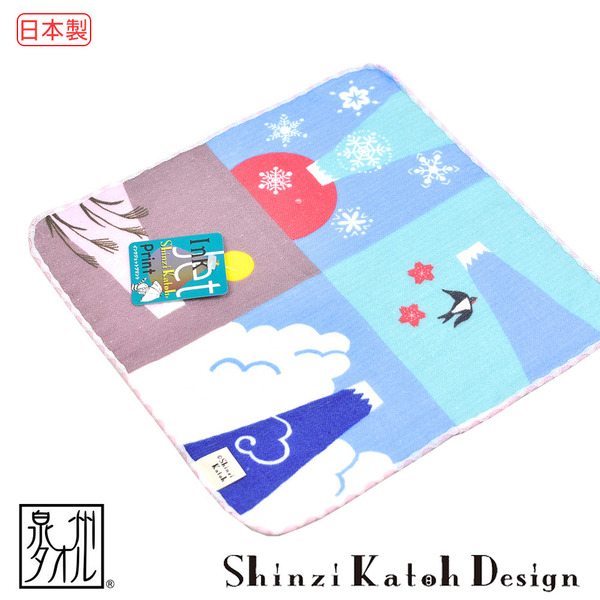 【加藤真治】雙面無撚四季富士山手帕 23 x 23公分