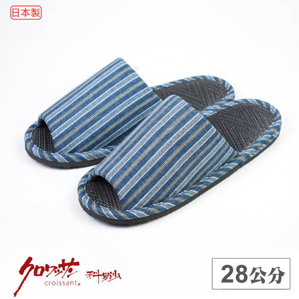 【科羅沙】日本和風直彩紋膠底耐汙黑草拖 藍28CM