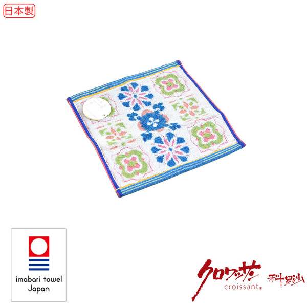 日本今治無撚花磚手帕 24x24公分 藍色