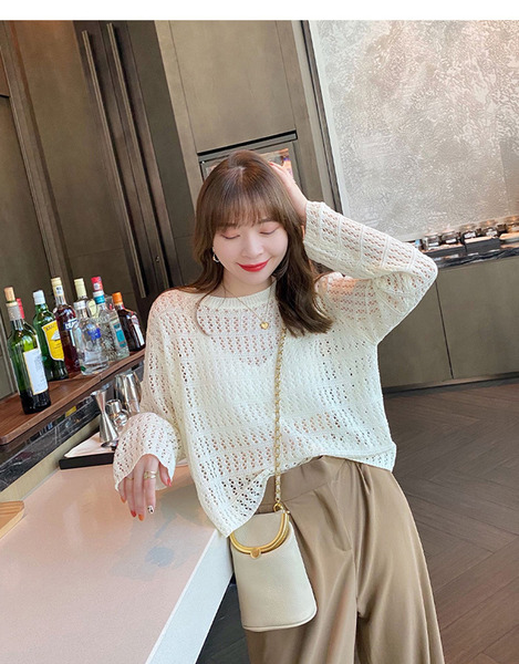 FB-6098 春裝新款小眾設計縷空長袖針織衫