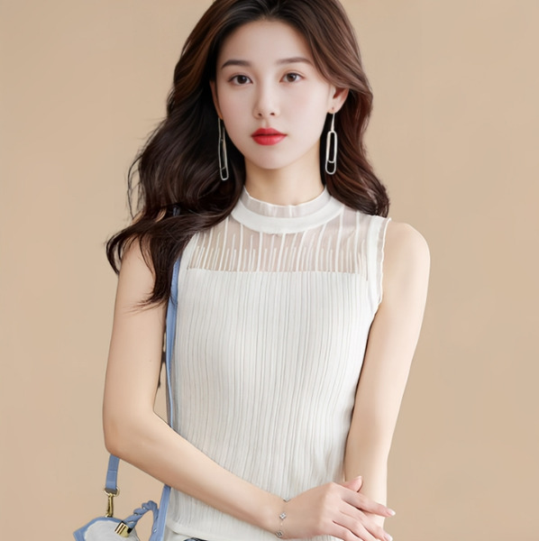 FB6120高級氣質必收款~韓版春款立領透紗薄針織背心