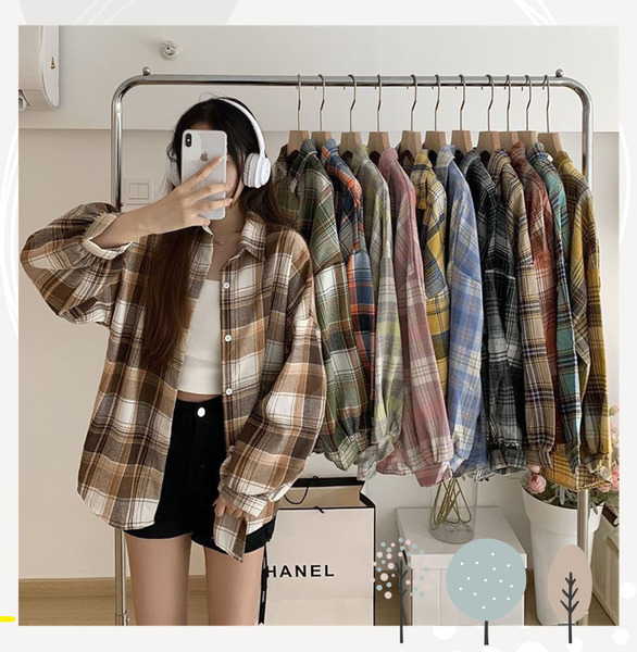 FB-6092 全新經典復古格紋襯衫