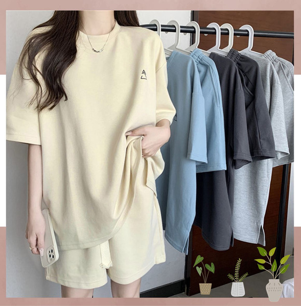 FB-6139 韓版都會素色休閒運動兩件組套裝