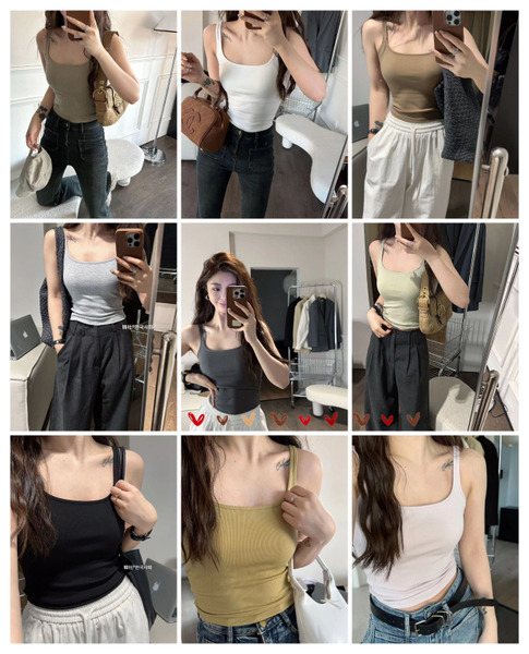FB-6138 春夏純色螺紋小方領一體杯背心